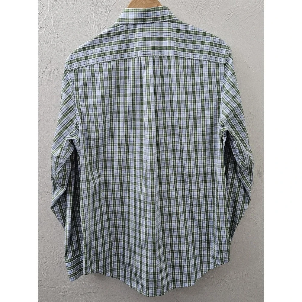 Banana Republic Mens Button Down Shirt Non Iron Medium 15-15.5‎ Green Blue Plaid